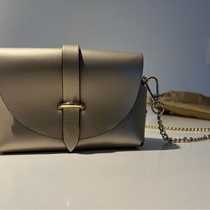 Elegant Gray Leather Clutch or Gold Crossbody Chain Bag